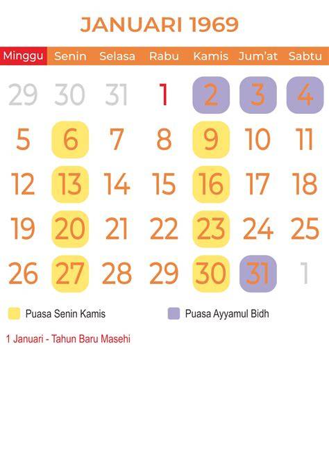 Calendar For January 1969
