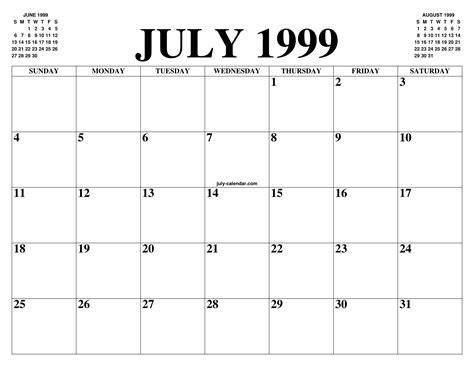 Calendar For July 1999