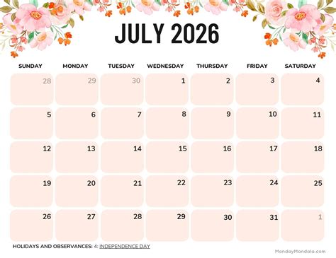 Calendar For July Of 2016