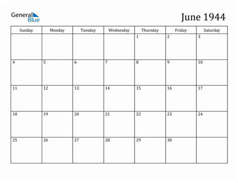 Calendar For June 1944