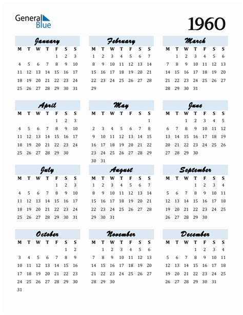 Calendar For June 1960