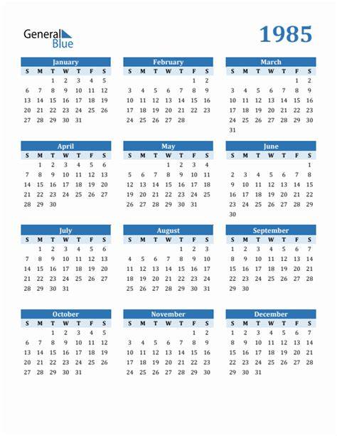 Calendar For June 1985