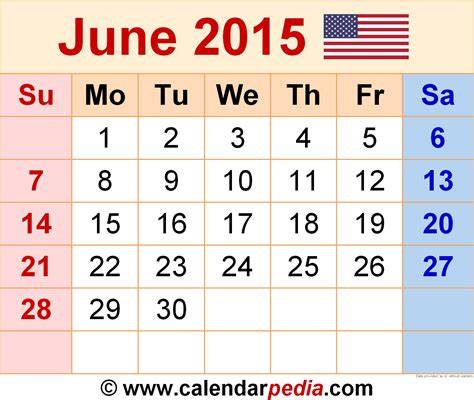Calendar For June 2015