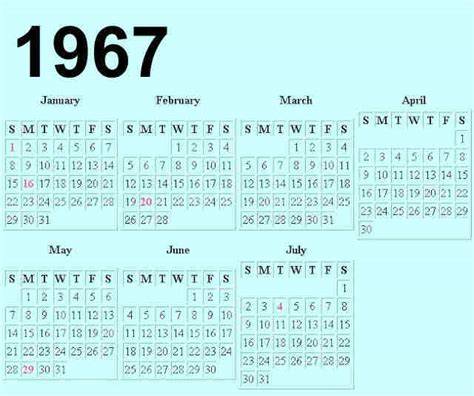 Calendar For May 1967