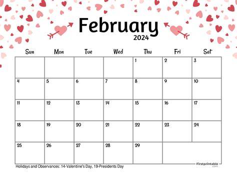 Calendar For Month Of February