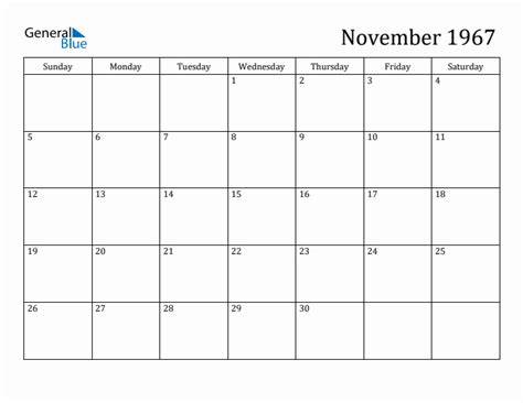 Calendar For November 1967