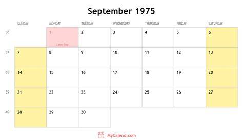 Calendar For September 1975