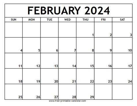 Calendar For The Month Of February