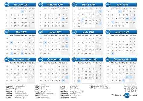 Calendar From 1987