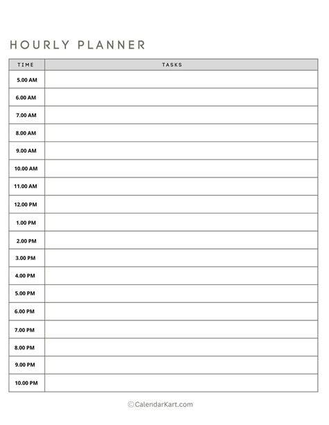 Calendar Hourly Printable