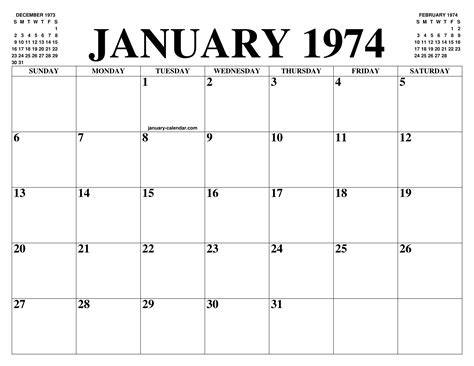 Calendar January 1974