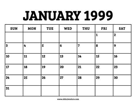 Calendar January 1999