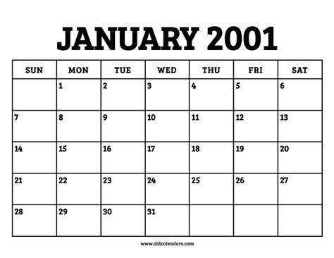 Calendar January 2001