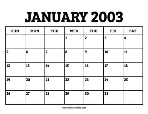 Calendar January 2003