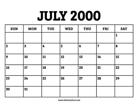 Calendar July 2000