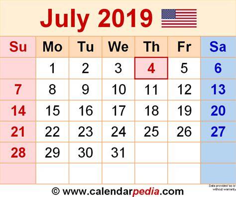 Calendar July 2019