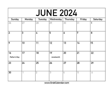 Calendar June 2024 Printable
