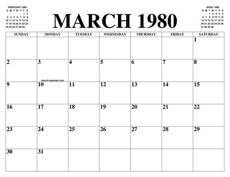 Calendar March 1980