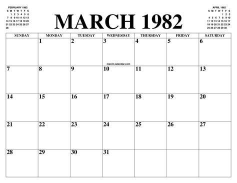 Calendar March 1982