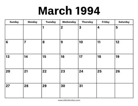 Calendar March 1994