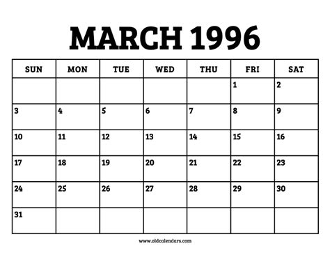 Calendar March 1996