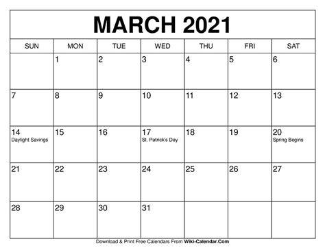 Calendar March 2021
