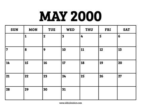 Calendar May 2000