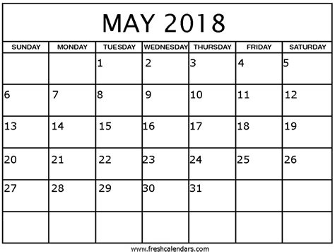 Calendar May 2018