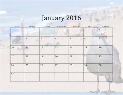 Calendar Month Of January 2016