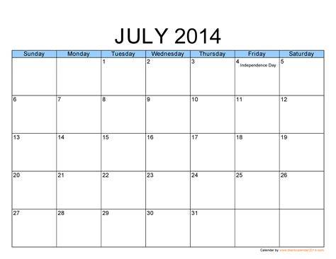 Calendar Month Of July 2014