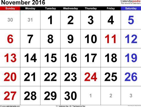 Calendar Month Of November 2016