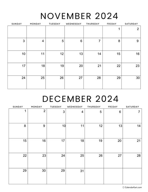 Calendar Nov And December
