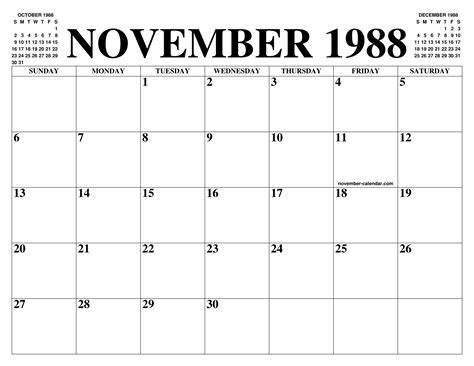 Calendar November 1988