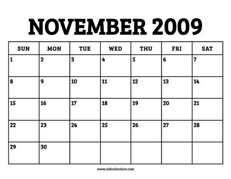 Calendar November 2009