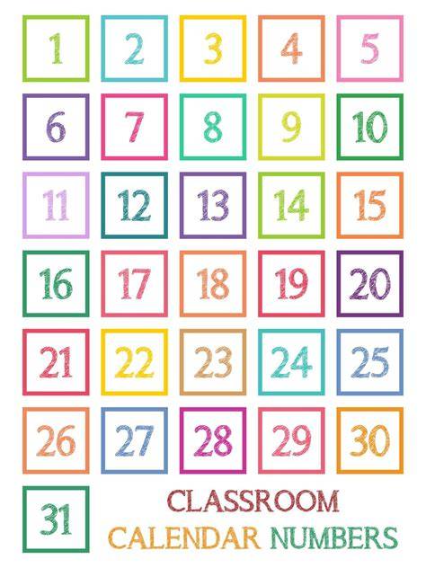 Calendar Numbers Printable Free