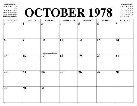 Calendar October 1978