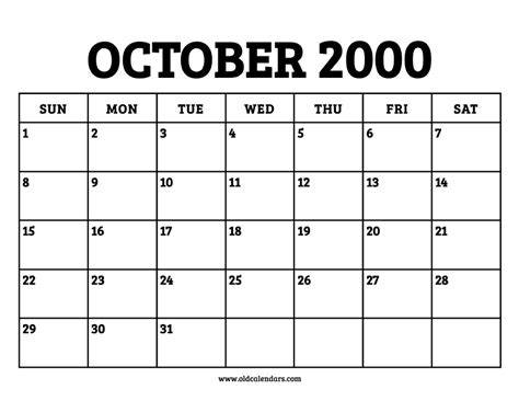 Calendar October 2000