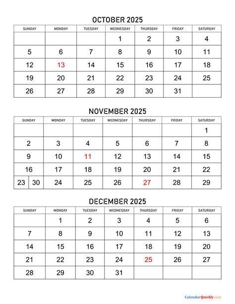 Calendar October November