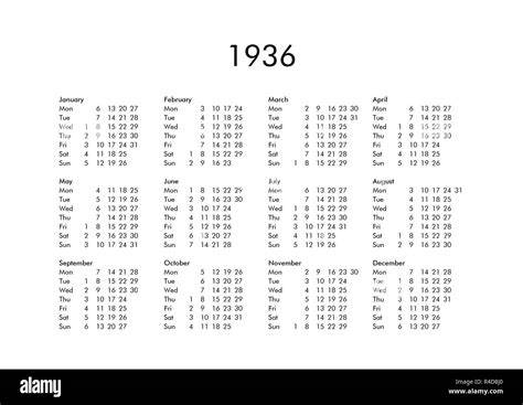 Calendar Of 1936