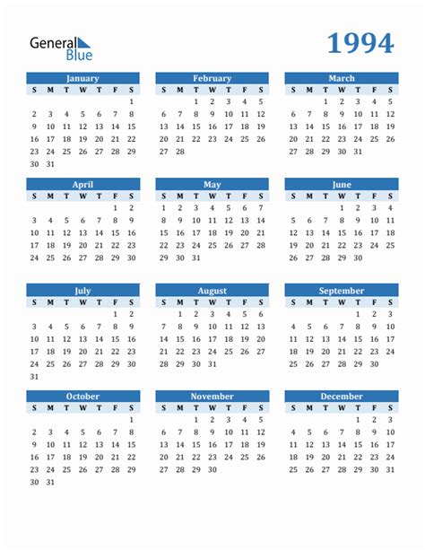 Calendar Of 1994 September