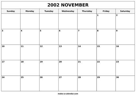 Calendar Of 2002 November