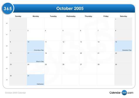 Calendar Of 2005 October