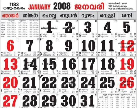 Calendar Of 2008 January