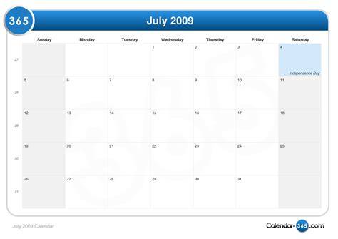 Calendar Of 2009 July