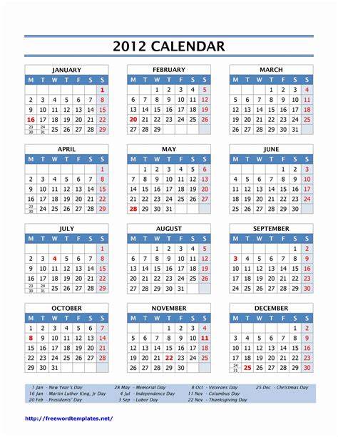 Calendar Of 2012