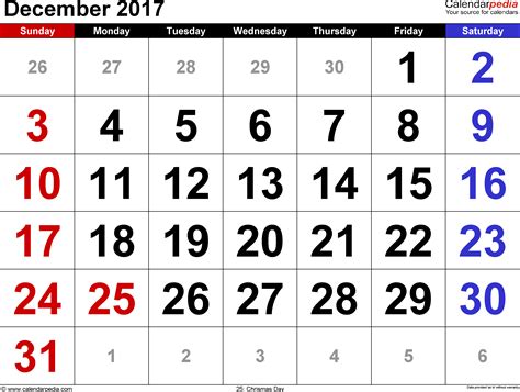 Calendar Of 2017 December