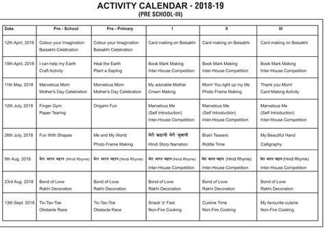 Calendar Of Activities Sample