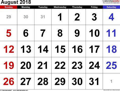 Calendar Of August 2018