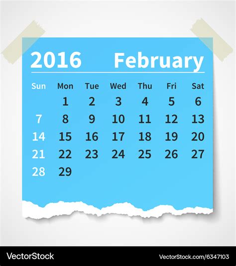 Calendar Of February 2016