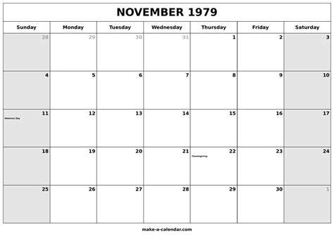 Calendar Of November 1979